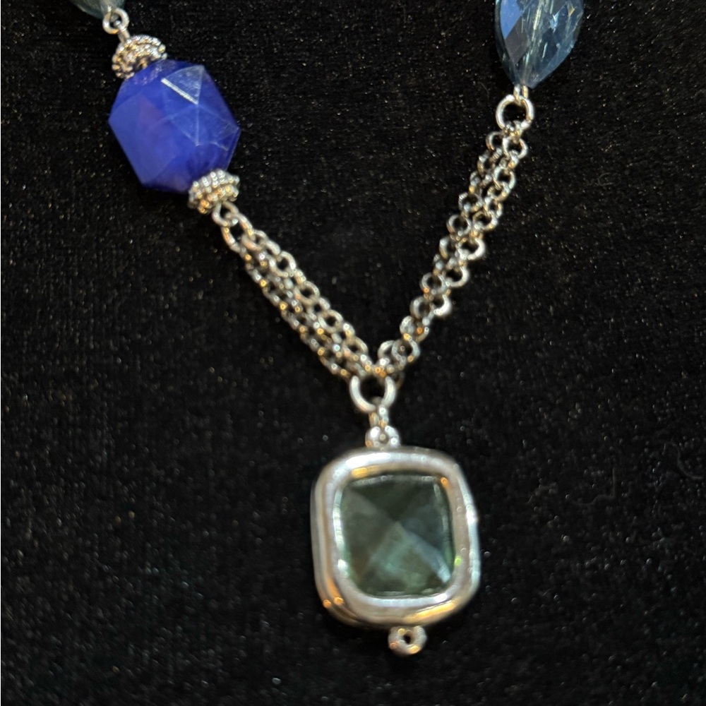 Chico's Blue and Silver Necklace with Oceanic Gemstone